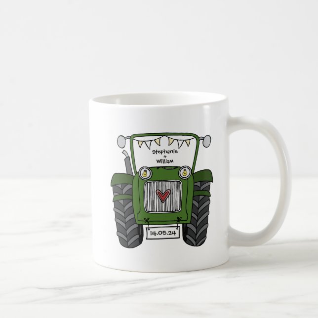 Personalised Green Tractor Country Wedding Gift Coffee Mug (Right)