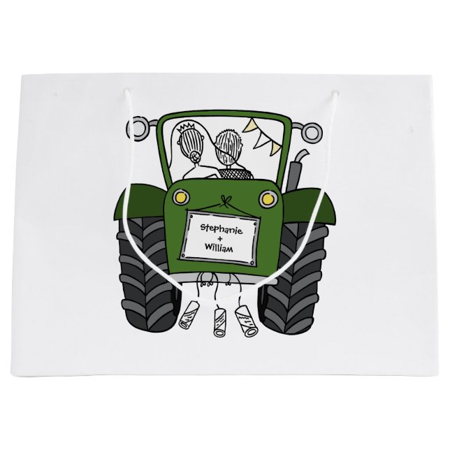 Personalised Green Tractor Country Wedding Gift Large Gift Bag (Front)