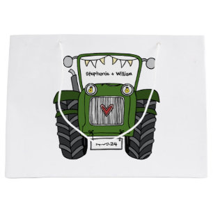 Personalised Green Tractor Country Wedding Gift Large Gift Bag