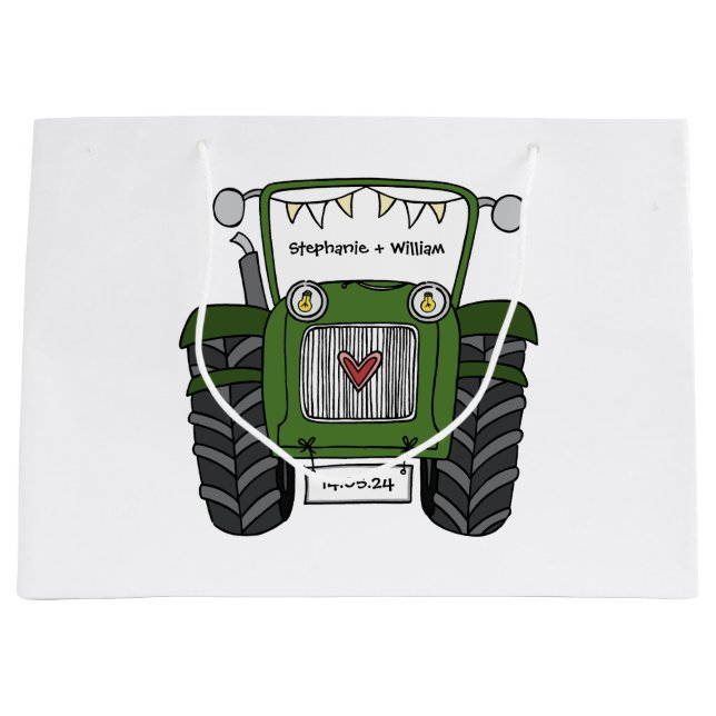 Personalised Green Tractor Country Wedding Gift Large Gift Bag (Front)