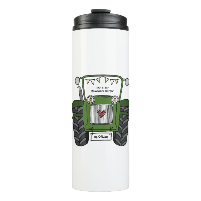 Personalised Green Tractor Country Wedding Gift Thermal Tumbler (Front)
