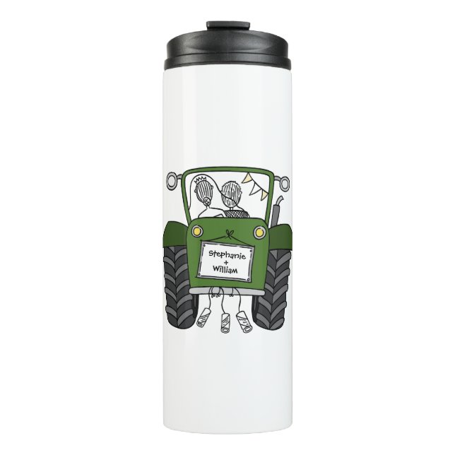 Personalised Green Tractor Country Wedding Gift Thermal Tumbler (Front)