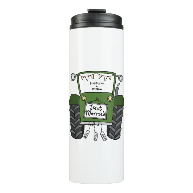 Personalised Green Tractor Country Wedding Gift Thermal Tumbler (Front)