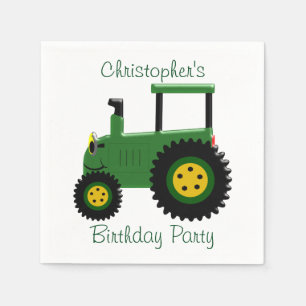 Personalised Green Tractor Design Birthday Party Napkin