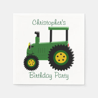 Personalised Green Tractor Design Birthday Party Napkin