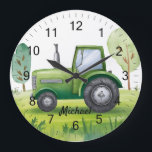 Personalised Green Tractor Farm Watercolor Kids    Large Clock<br><div class="desc">Personalised Green Tractor Farm Watercolor Kids Clock</div>