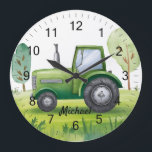 Personalised Green Tractor Farm Watercolor Kids Large Clock<br><div class="desc">Personalised Green Tractor Farm Watercolor Kids Clock</div>