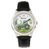 Personalised Green Tractor Farm Watercolor Kids