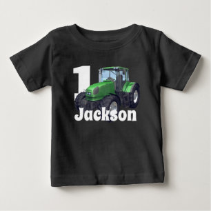 Personalised Green Tractor First Birthday Baby T-Shirt