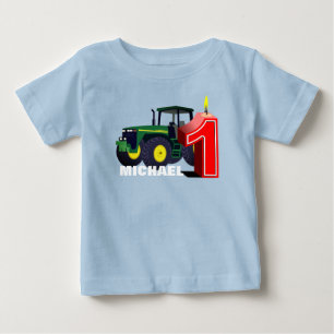 Personalised Green Tractor First Birthday Baby T-Shirt