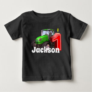 Personalised Green Tractor First Birthday Baby T-Shirt