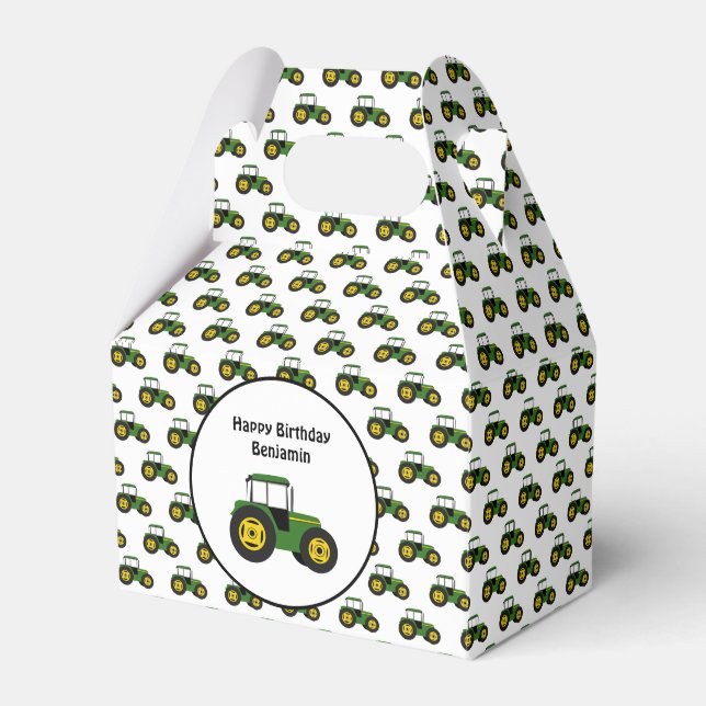 Personalised Green Tractors Birthday Favour Box (Front Side)