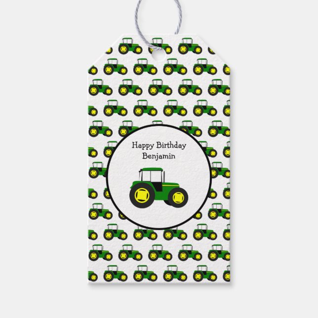 Personalised Green Tractors Gift Tags (Front)