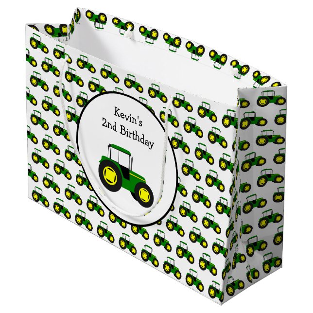 Personalised Green Tractors Large Gift Bag (Back Angled)