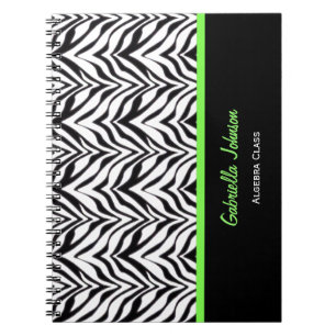Personalised: Green Trimmed: Zebra Print Notebook