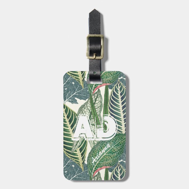 Personalised Green Tropical Leaves Luggage Tag (Front Vertical)