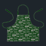 Personalised Green Typography Name Collage Kids Apron<br><div class="desc">A festive green Christmas apron decorated in nine different fonts spelling your last name in white. Cute custom kids gift with fun typography.</div>