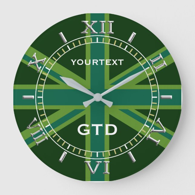 Personalised Green Union Jack British Flag Dial Large Clock (Front)