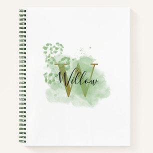 Personalised Green Watercolor & Floral Initial Notebook