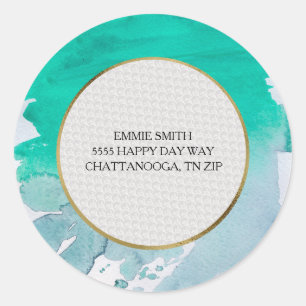 Personalised Green Watercolor Return Address Classic Round Sticker