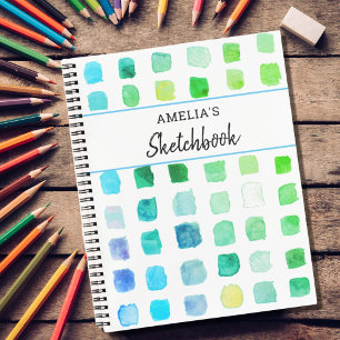 Personalised Green Watercolor Sketchbook Notebook