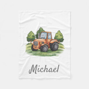 Personalised Green Watercolor Tractor  Fleece Blanket
