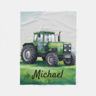 Personalised Green Watercolor Tractor  Fleece Blanket