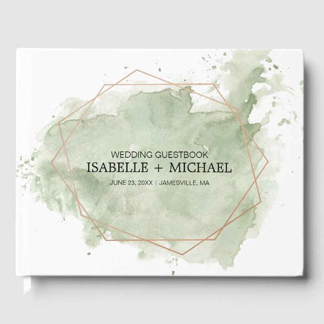 Personalised Green Watercolor Wedding Guestbook (Front)