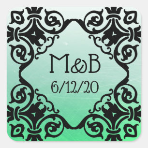 Personalised Green Wedding Date & Initials Sticker