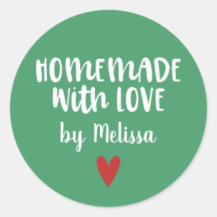 Personalised Green White Homemade With Love Classic Round Sticker
