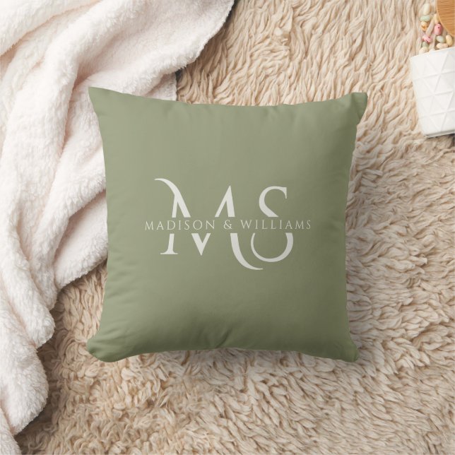 Personalised Green White Monogram Initial & Name  Cushion (Blanket)