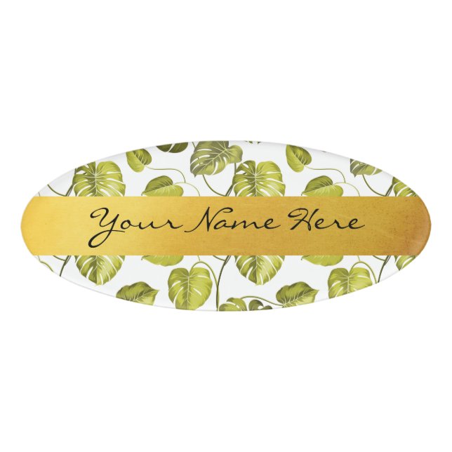 Personalised Green & White Monstera Palm Leaves Name Tag (Front)
