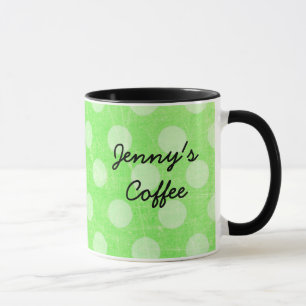 Personalised Green White Polka Dotted Coffee Mug