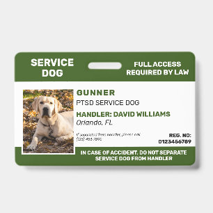 Personalised Green White Service Dog Photo ID Badge