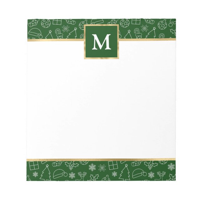 Personalised Green with Gold Accents Christmas  Notepad (Front)