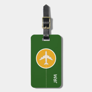 personalised green yellow aeroplane travel luggage tag
