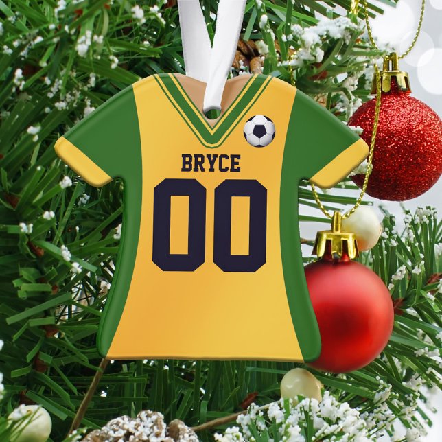 Personalised Green/Yellow Soccer Jersey Ornament (Creator Uploaded)
