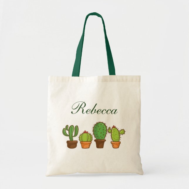 Personalised Greenery Cactus Plants Tote Bag (Front)