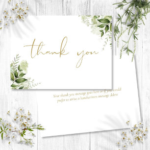Personalised Greenery Floral Elegant Gold Script Thank You Card