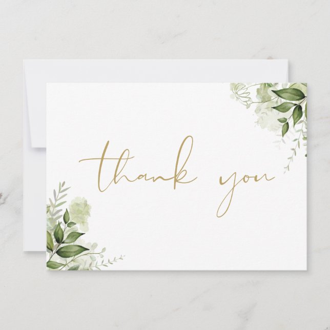Personalised Greenery Floral Elegant Gold Script Thank You Card (Front)