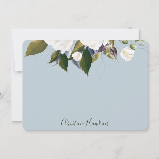 Personalised Greenery Leaves Watercolor Light Blue Card (Front)