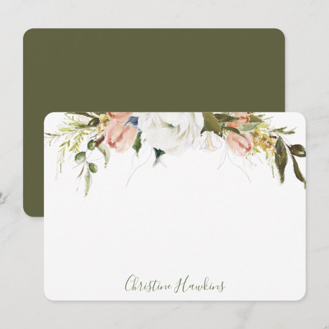 Personalised Greenery Leaves Watercolor Pink Flora Card (Front/Back)