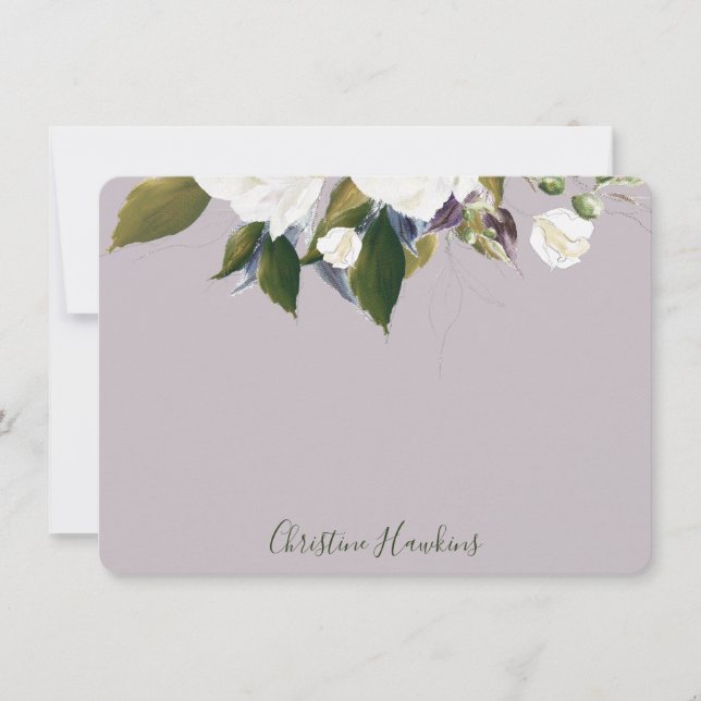 Personalised Greenery Leaves Watercolor Purple Card (Front)