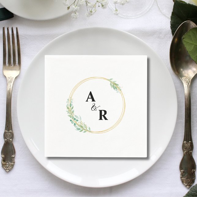 Personalised Greenery Monogram Wedding Cocktail Napkin (Creator Uploaded)