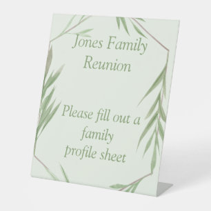 Personalised greenery theme family reunion pedestal sign