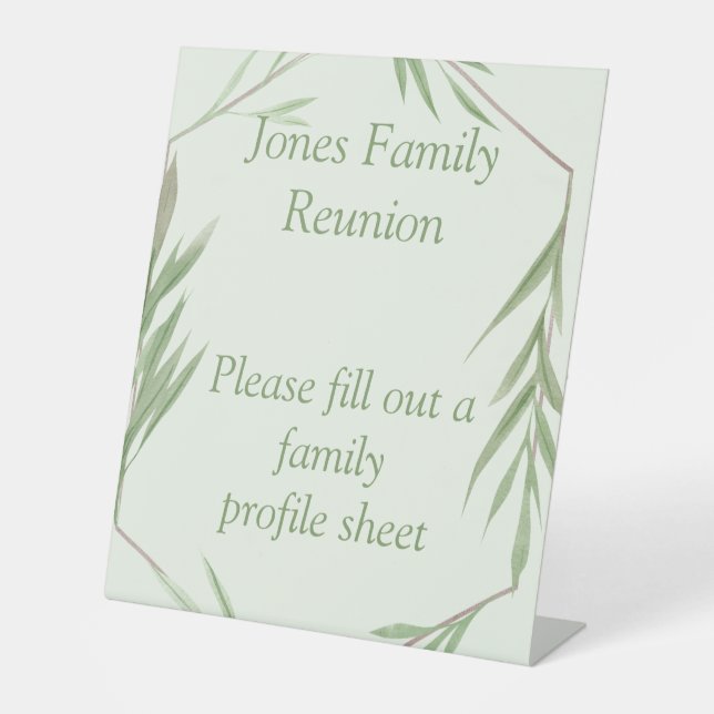 Personalised greenery theme family reunion  pedestal sign (Front)