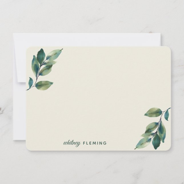 Personalised Greenery Watercolor Sage Green Leaves Card (Front)