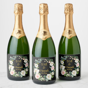 Personalised Greenery Wedding Reception Champagne Sparkling Wine Label