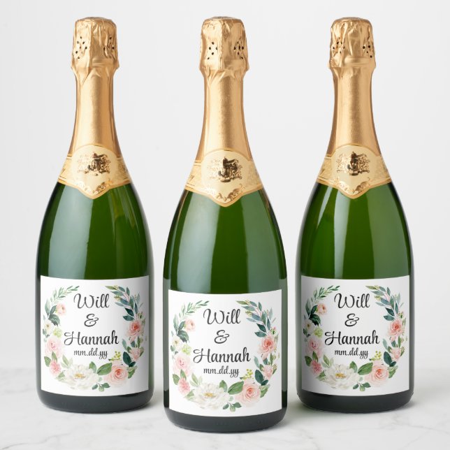 Personalised Greenery Wedding Reception Champagne Sparkling Wine Label (Bottles)