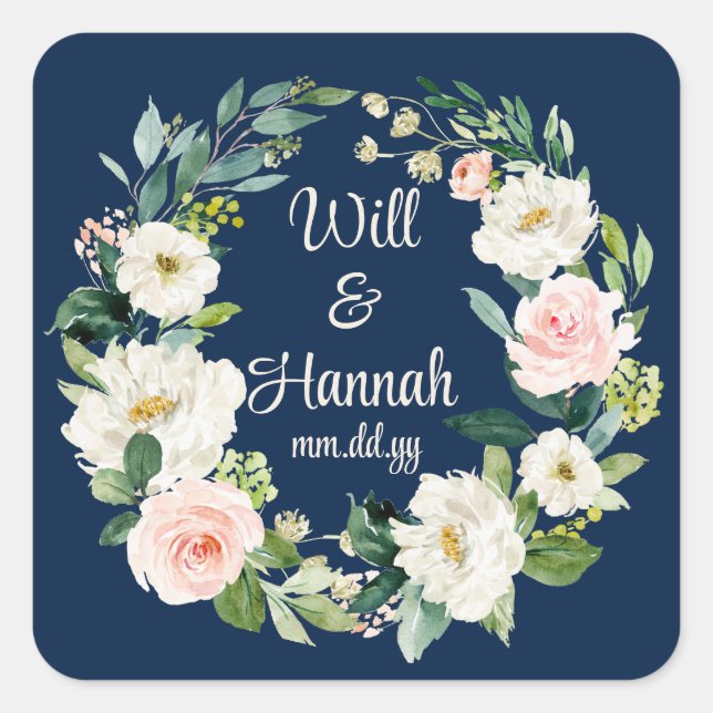 Personalised Greenery Wedding Reception Favour Square Sticker (Front)